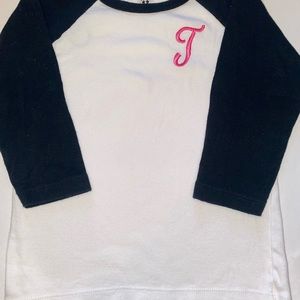 Classic Baby girls size 4 baseball long sleeved monogrammed tee with white body